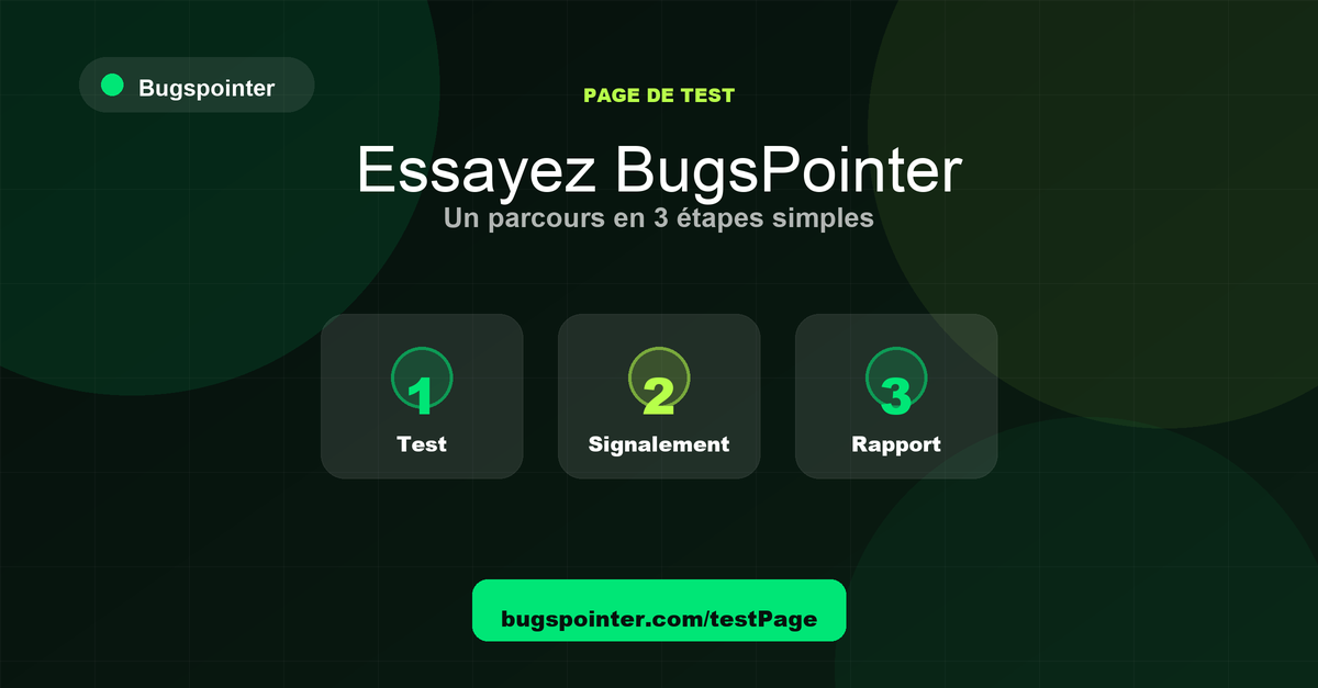 Démo BugsPointer montrant un parcours de signalement de bug